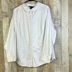Lane Bryant Size 24 White Long Sleeve Hidden Button Front Shirt w/Button Front